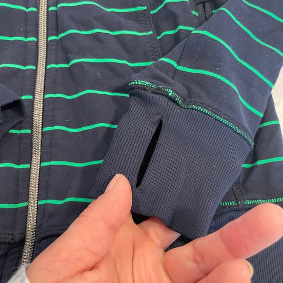 Lululemon women's striped athletic zip jacket size 4 navy green full zip workout - Picture 12 of 14
